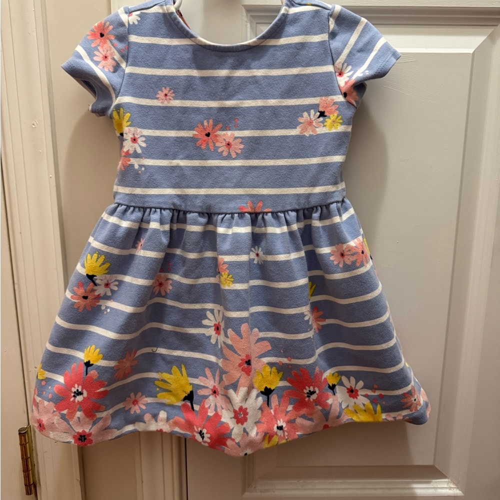 Gymboree Blue and White A-Line Puff Sleeve Dress with flowers